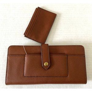 New Fossil Myra Tab Clutch Leather Wallet Medium Brown